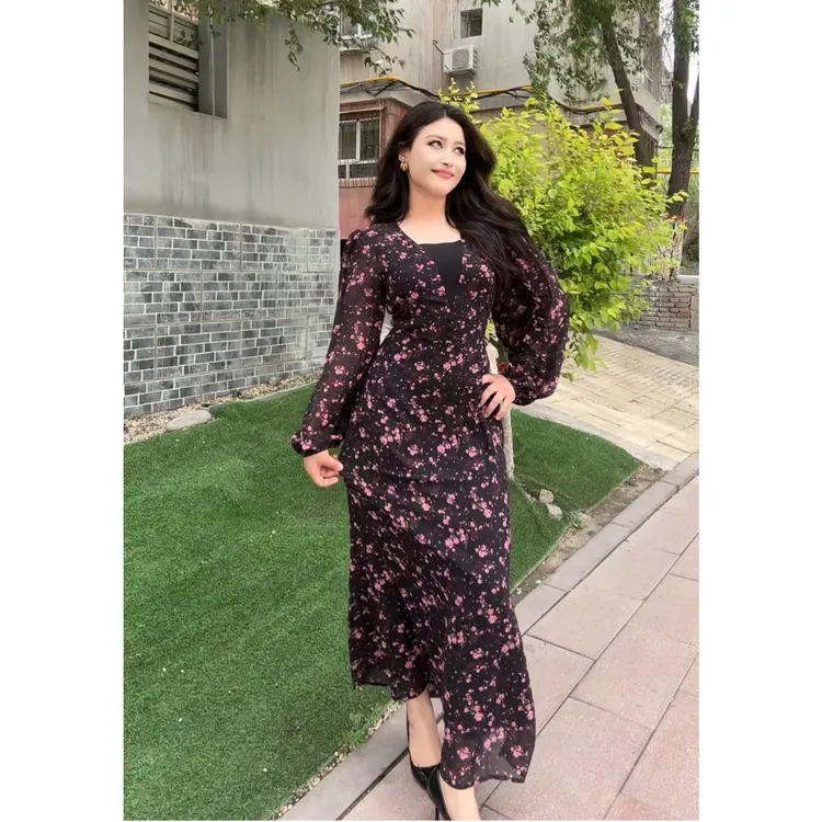 8765【】新款时尚灯笼袖气质女装连衣裙