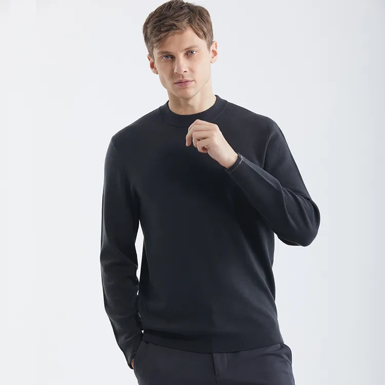 【精纺加厚可机洗羊毛】男士圆领100%羊毛刺绣款羊毛衫冬季BM123