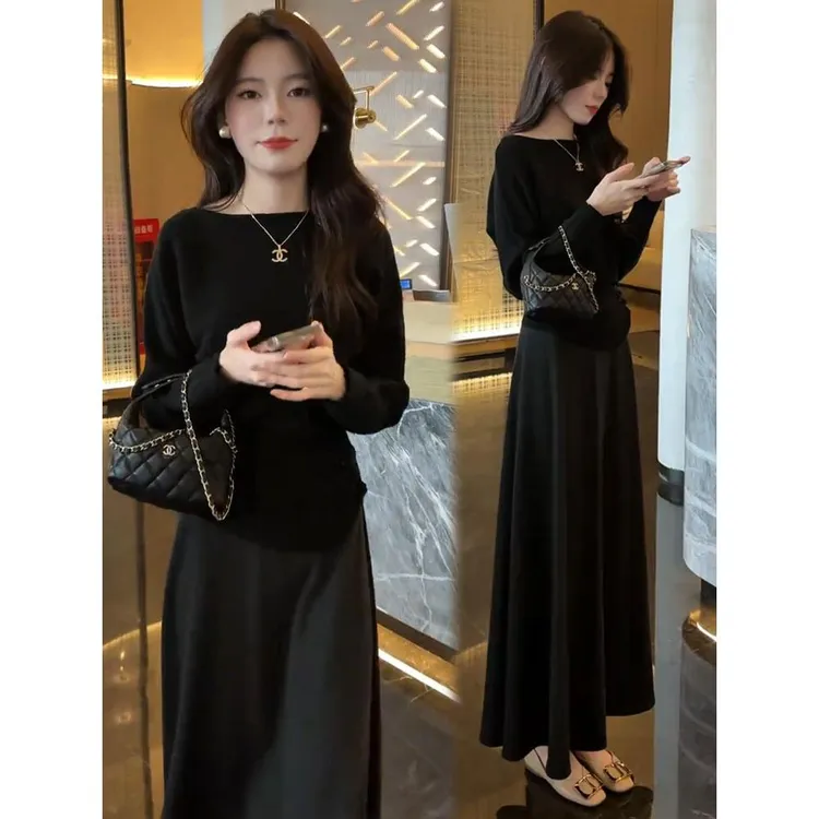 2025秋冬新款时尚套装裙女时髦洋气设计感长袖针织衫半身裙两件套