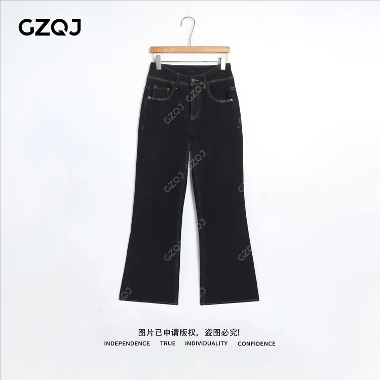 老琴私服【缪斯女神】加薄绒高腰V形四面弹拖地微喇裤修身牛仔裤74