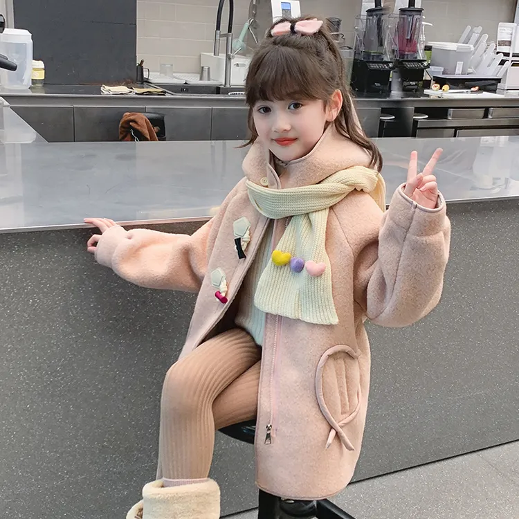 女童外套秋冬款2025新款儿童呢子洋气时髦中长款加绒加厚毛呢大衣