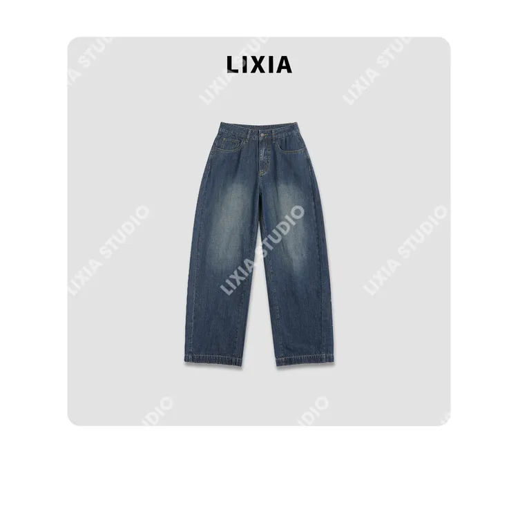 LIXIA【复古牛仔】夏日时尚潮流薄款复阔腿古牛仔裤-D8752