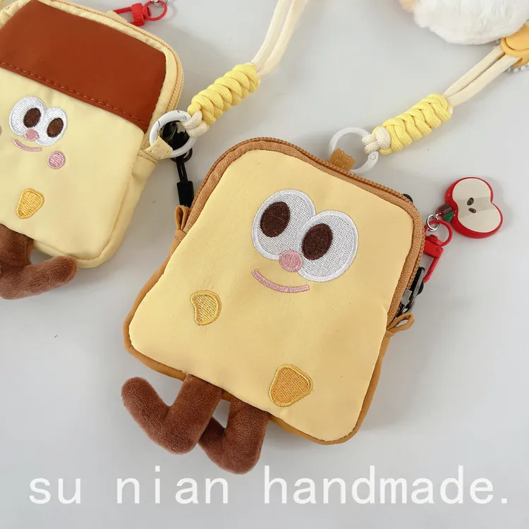 素念 原创卡通可爱布丁吐司挂脖收纳包简约便携零钱包钥匙包卡包
