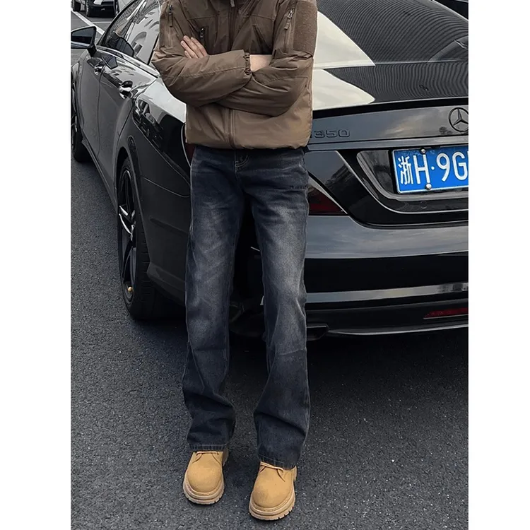 美式复古黑色微喇牛仔裤男春秋季潮牌高级感痞帅男裤子窄版直筒裤