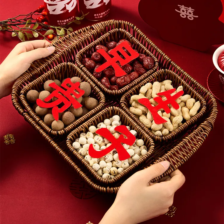 早生贵子模具编织篮子男女方婚房布置装饰干果盘组合摆件结婚用品