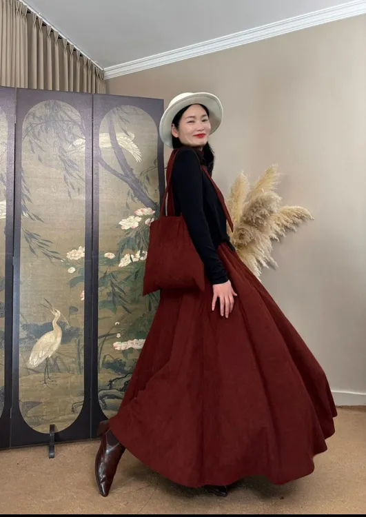 （美美专属）-叙华-秋冬季气质百搭纯色灯芯绒中长款A字显瘦半身裙