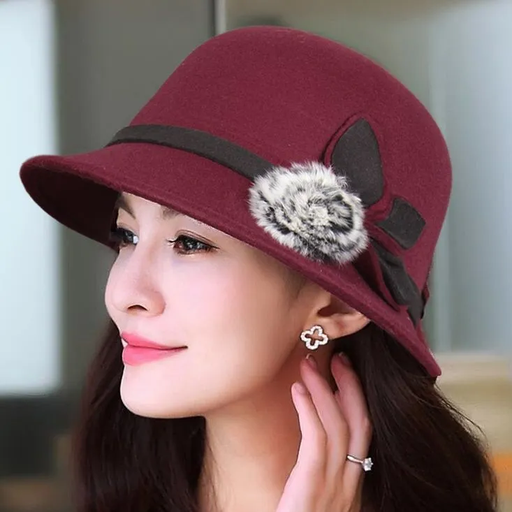 春秋呢子礼帽女士中老年妈妈帽子秋季时装帽渔夫帽子奶奶保暖帽子