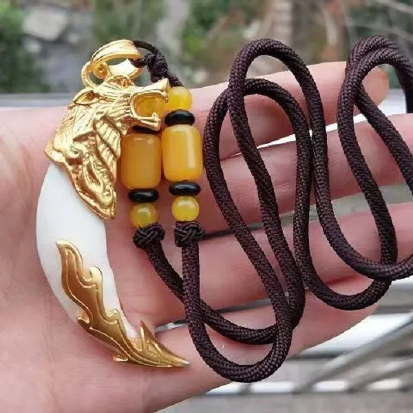 非金属布艺项链 真牙男士项链本命年护身符黑狗牙潮男饰品礼物