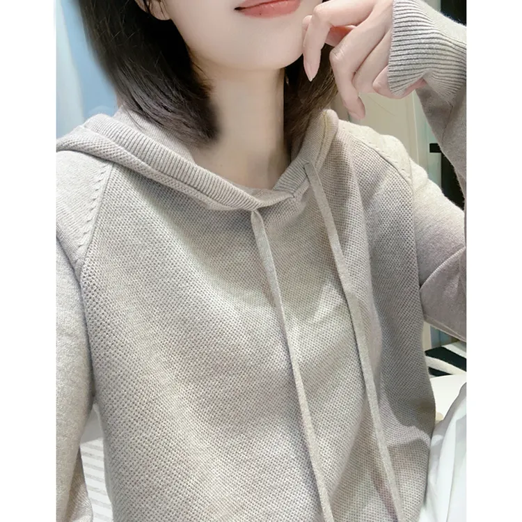 秋冬简约韩版宽松连帽针织衫百搭可外穿内搭打底衫软糯亲肤毛衣