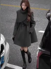〈纪朵研〉H528英伦风毛呢外套女冬2025新款斗篷氛围感宽松显瘦外套