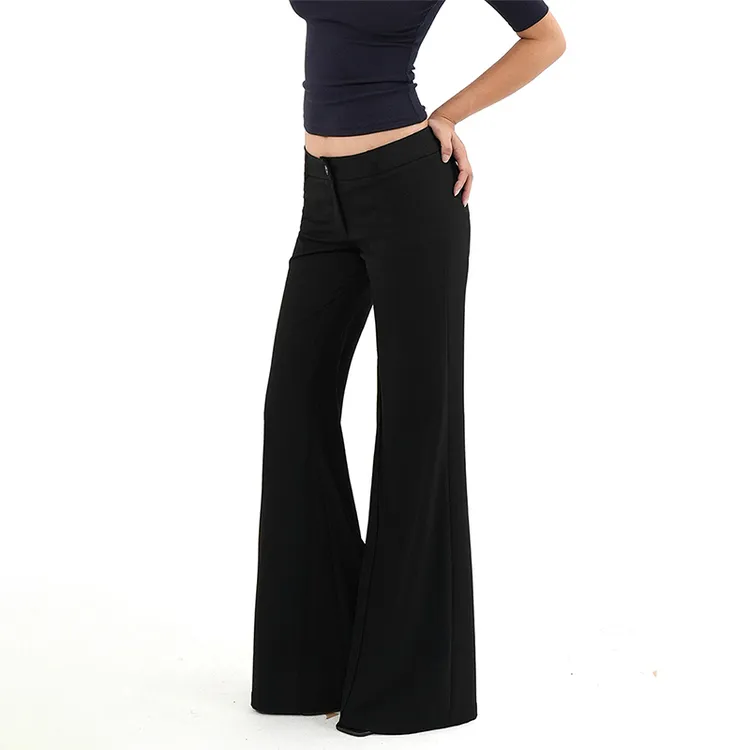 黑色百搭微喇西装裤直筒阔腿休闲裤女梨型身材高腰遮胯显瘦喇叭裤