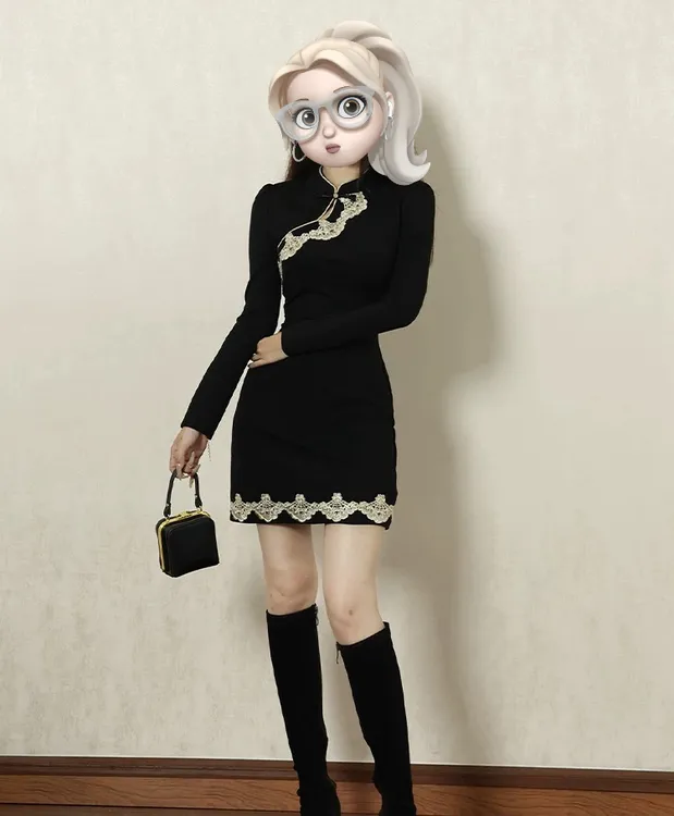 连衣裙秋冬季新款黑色显瘦新中式复古改良旗袍