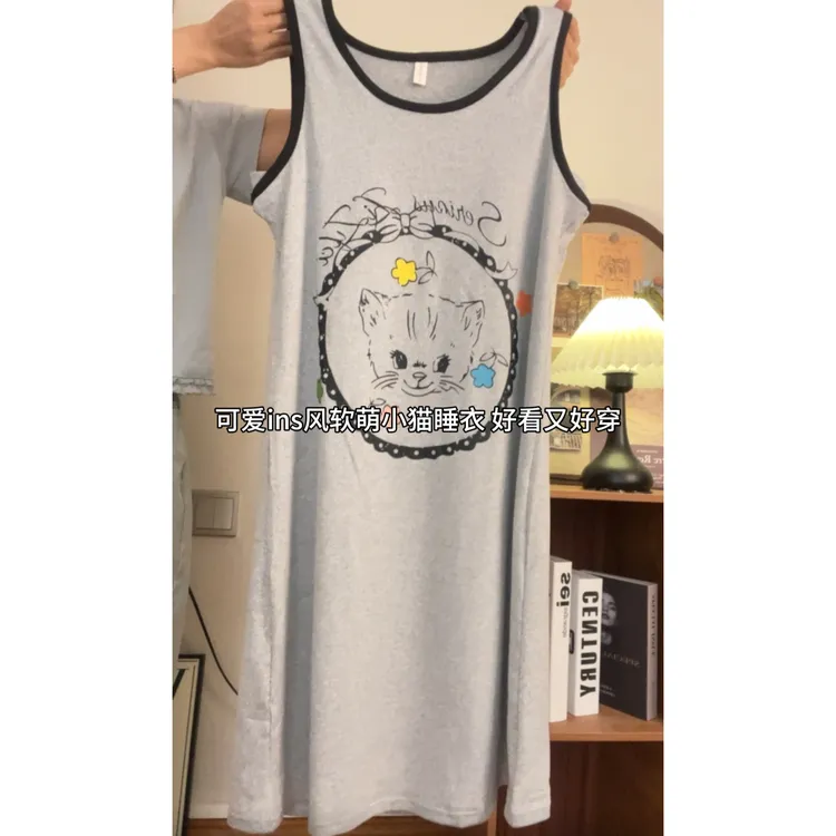 带胸垫睡衣女夏季薄款背心可爱外穿睡裙2025新款连衣裙家居服猫咪