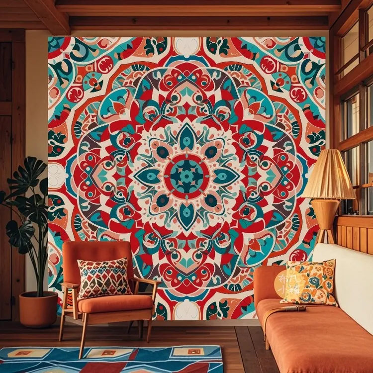 民宿民族风墙面背景布定制民谣酒馆氛围挂布波西米亚曼陀罗装饰布
