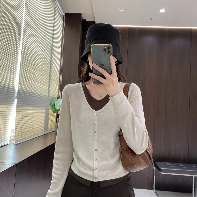 IMFLY金小金自制女装 针织衫DYW9655早秋韩风撞色假两件针织上衣