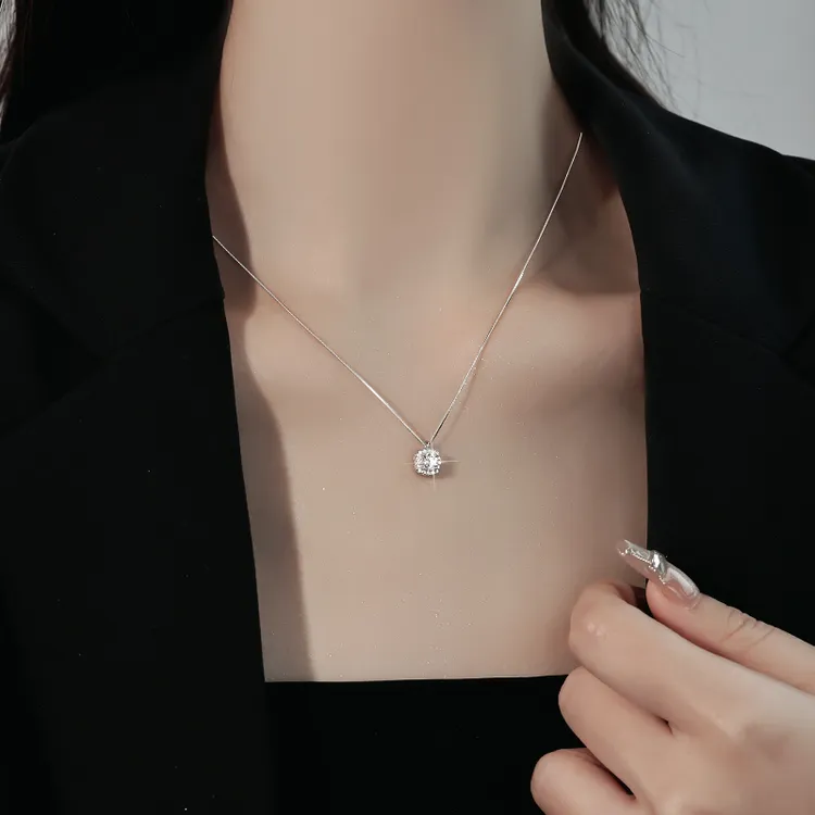链子925银锆石 925银方钻项链女2025爆款时尚锁骨链小众精致坠链