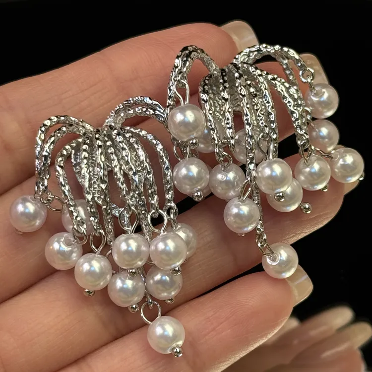 铜合金耳饰 夏沫】小众气质轻奢时尚高级感珠珠耳钉个性网红耳环女