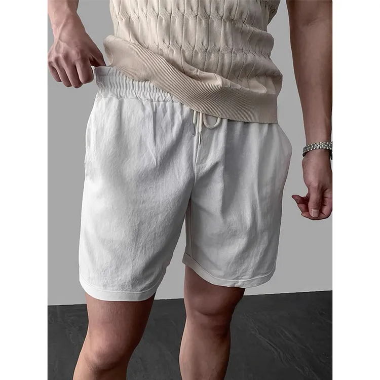 短裤男夏大码亚麻白色五分裤加肥加大沙滩裤外穿麻料胖子休闲短裤