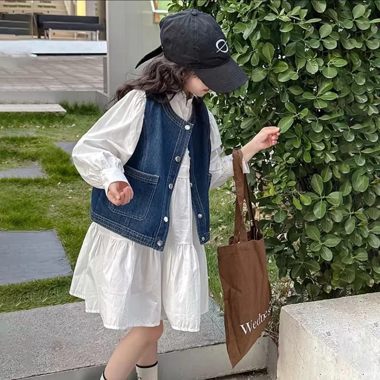 女童牛仔马甲2025新款春装儿童装洋气时髦中大童牛仔背心坎肩外套