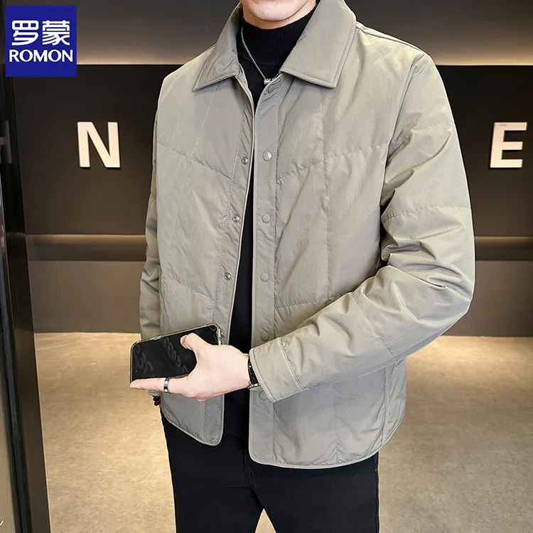 Romon/罗蒙2025新款爆款轻薄羽绒服男士冬季保暖翻领轻奢潮牌外套