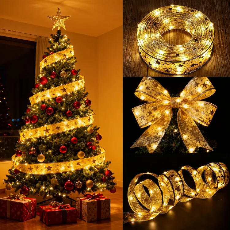 圣诞树装饰发光缎带圣诞节氛围丝带店铺家用客厅造景布置道具挂灯