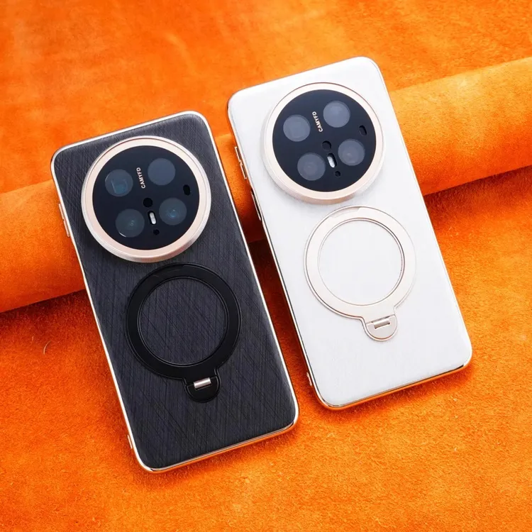 适用华为Mate70Pro+金丝皮纹手机壳磁吸支架mate60带镜头膜全包套