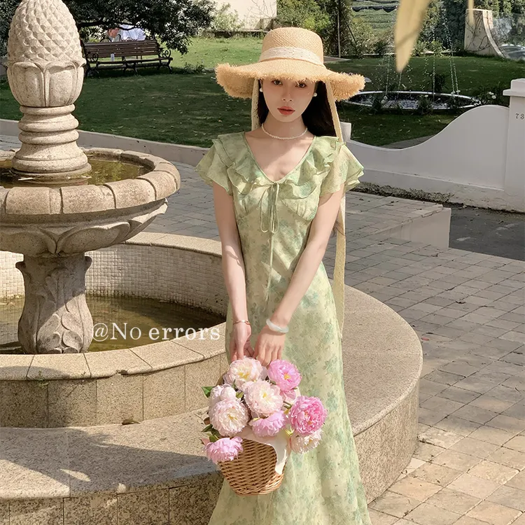 现货不出错No errors【雾色蔷薇～】斜裁印花连衣裙 B625Q03141