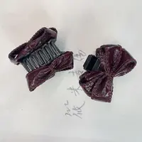 酒红蝴蝶结发夹（2个）AFY006 AFY