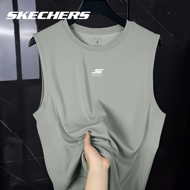 斯凯奇冰丝背心男2025夏季速干透气宽松坎肩运动健身无袖跑步T恤
