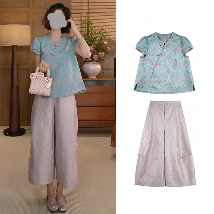 新中式高级感气质女装2025夏季新款中国风时尚衬衫上衣裤子两件套