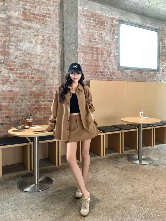 慵懒休闲气质衬衫开衫显瘦百搭休闲短裤半身裙套装