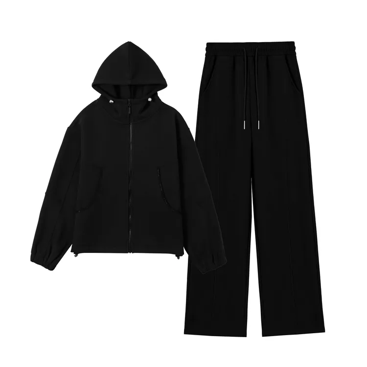 加厚重工轻奢两件套连帽卫衣外套+显瘦窄版阔腿裤T1009