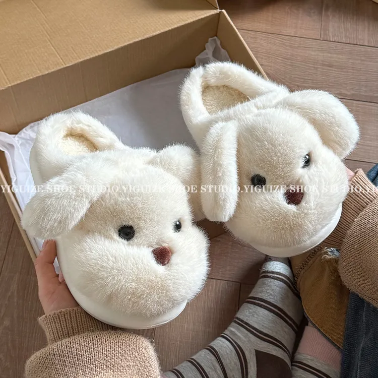 可爱卡通加绒保暖棉拖鞋女2025年秋冬百搭防滑厚底包头居家毛毛拖