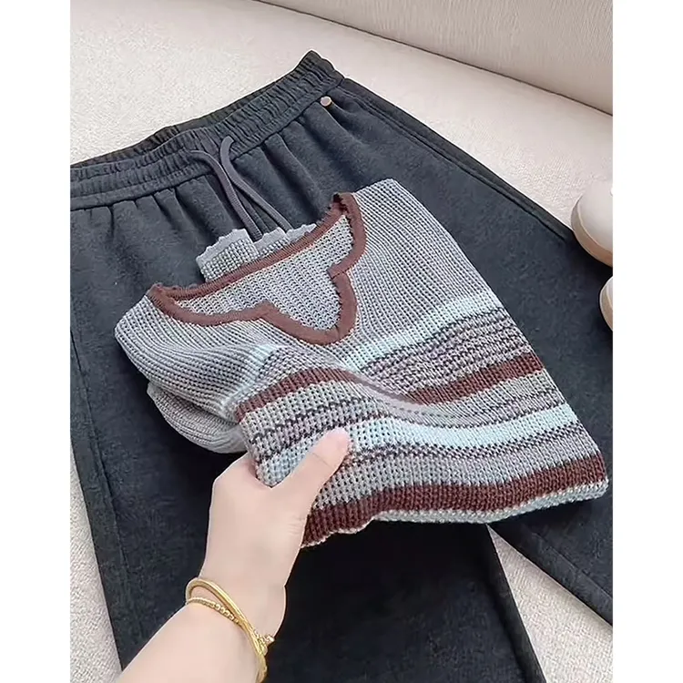 【丹姐家~欧货水滴领~】早秋镂空衫羊毛撞色针织衫