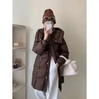 A06#2025新款冬季方扣鹅绒服女中长款连帽休闲加厚保暖外套