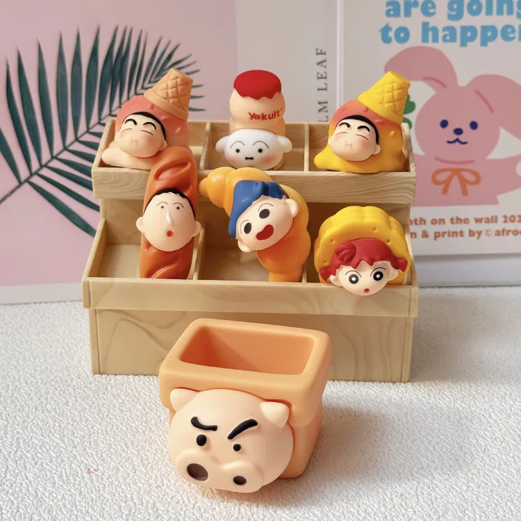 【双许愿+九宫格】食玩面包小新DIY装饰品配件车载桌面小摆件萌粒