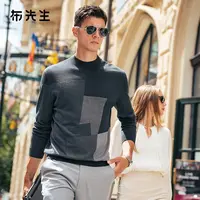 Mr.Bu布先生100绵羊毛长袖毛T几何艺术图案秋季商务男上衣BT16891