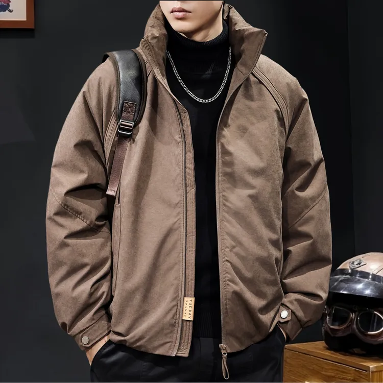 高端美式立领鸭绒羽绒服男士冬季新款休闲宽松防寒加厚保暖外套潮