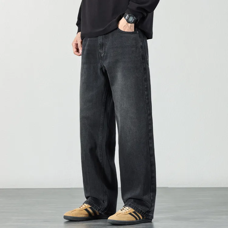 2025秋冬复古牛仔裤男士宽松直筒休闲长裤重磅水洗垂感拖地裤子潮