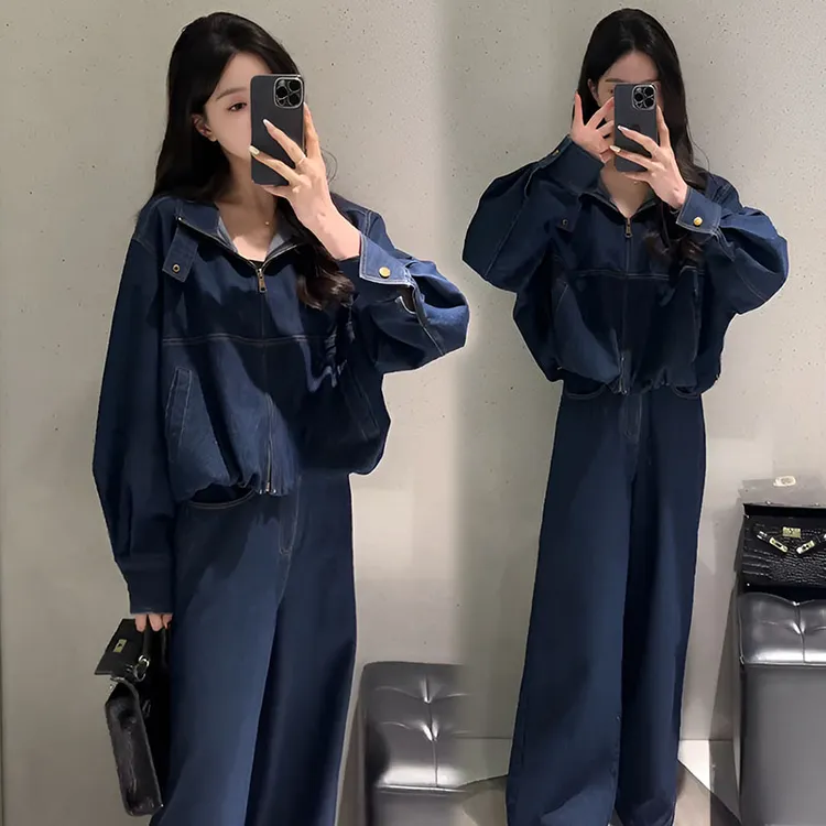 高级感时尚套装女士春秋季新款复古休闲夹克搭配阔腿裤一整套潮