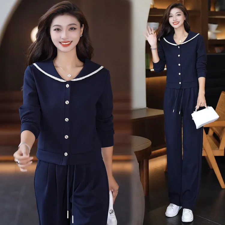 修身开衫套装  2025秋装新款翻领女显瘦遮肉休闲运动服两件套减龄