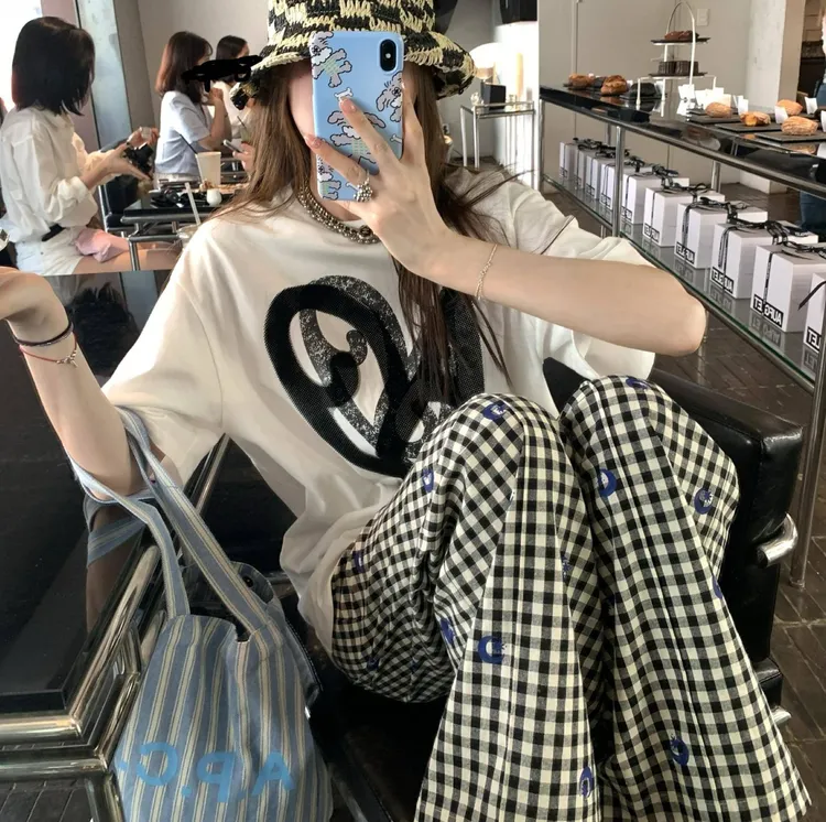 新款棉绸女士薄款夏季居家沙滩九分加大码宽松棉绸印花阔腿裤k06