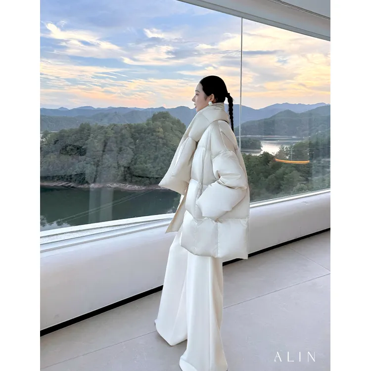 阿琳ALIN【归鸿落雪】新国标90绒白鸭羽绒服桑蚕丝外套女AL5OYR10