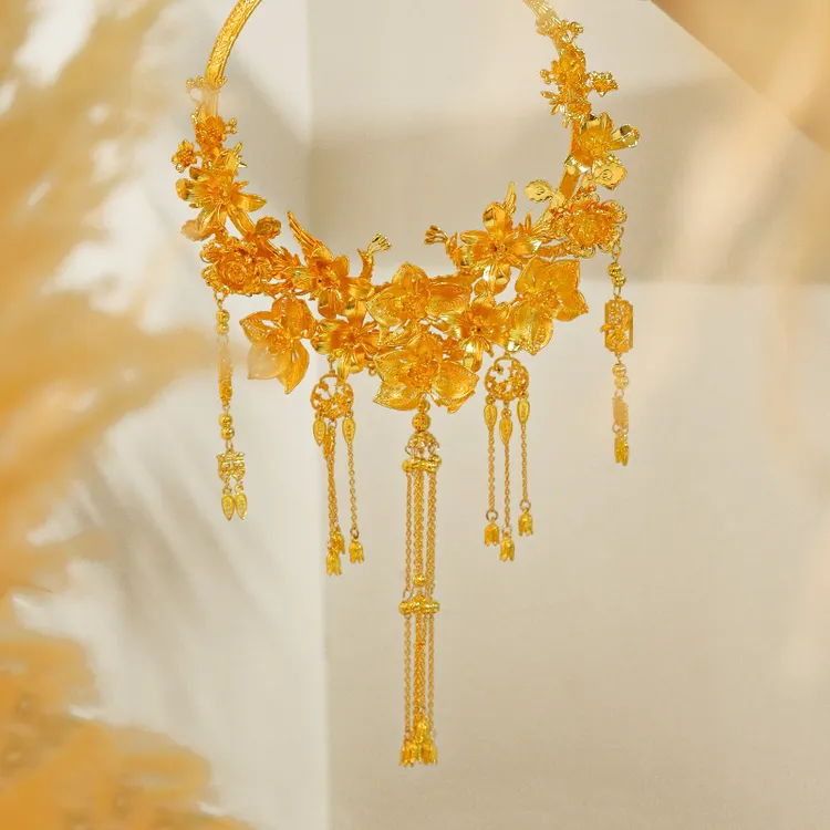 合金婚庆饰品 金色项链项圈花朵新娘颈圈秀禾龙凤褂晨袍项链MT073