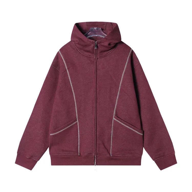 秋冬季新款时尚个性韩版明线连帽拉链立领开衫卫衣百搭情侣外套