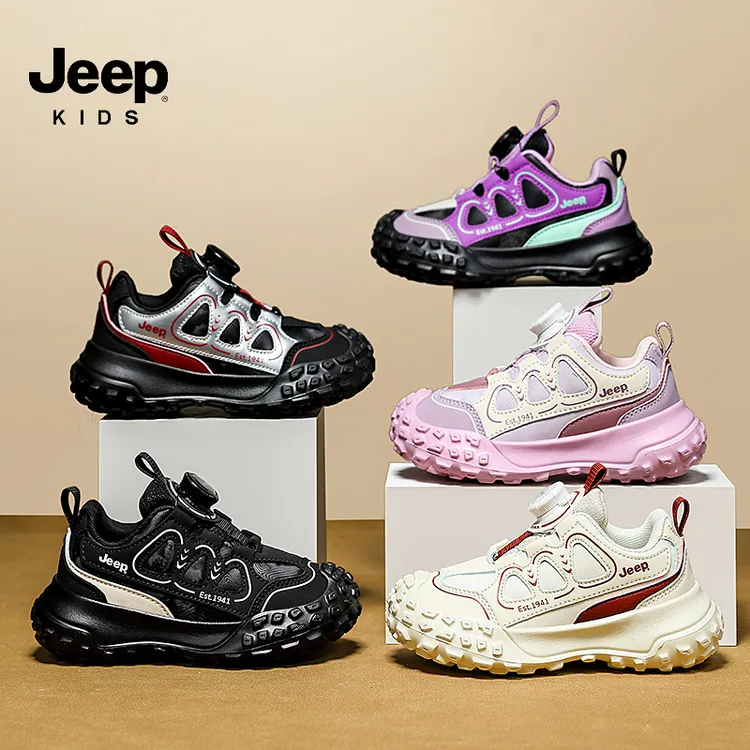 jeep童鞋皮面防水防滑秋季运动鞋2025新款男女童旋钮时尚软底鞋