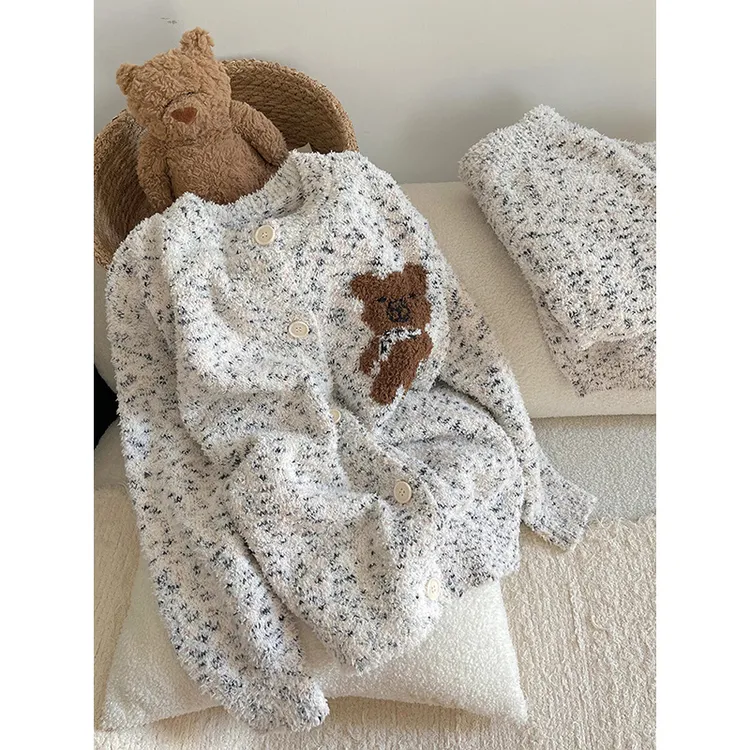 2025秋冬新款少女小熊毛绒设计感睡衣女洋气百搭加厚保暖居家套装