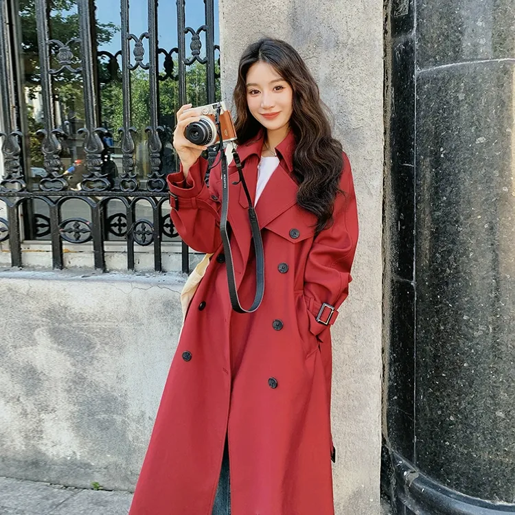 红色风衣外套女中长款2025秋新款今年流行爆款高级感休闲时尚大衣