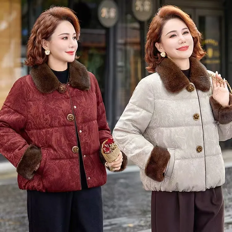 时尚中年妈妈冬装短款小绵衣外套中老年女装冬季洋气棉服棉袄新款