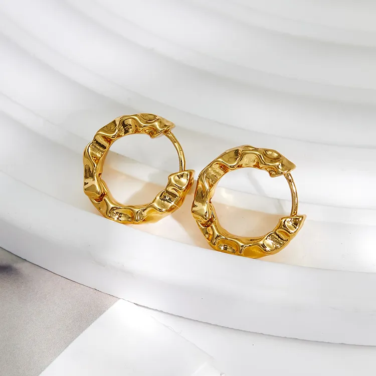 铜合金耳饰 小众设计感个性圈圈冷淡风熔岩凹凸肌理韩版轻奢扣ins